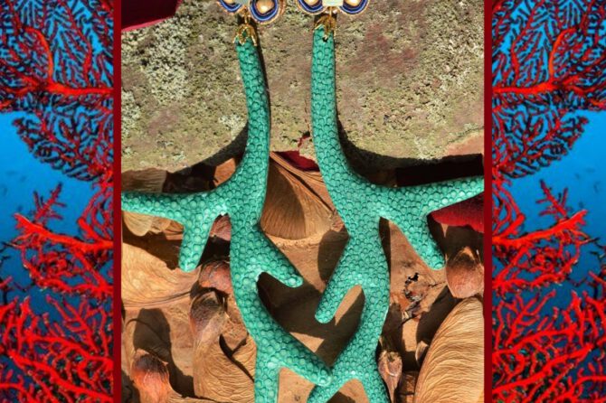 Handgemaakte oorbellen:  ‘ Emerald Coral ‘