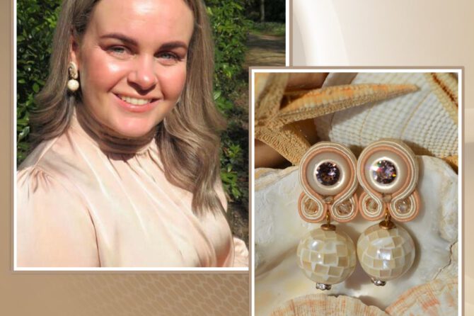 Handgemaakte oorbellen met parelmoer mozaiek