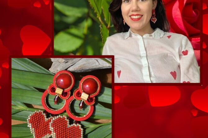 Handgemaakte oorbellen met rood hart