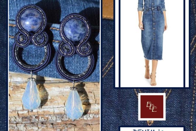 Handgemaakte oorbellen denim blauw