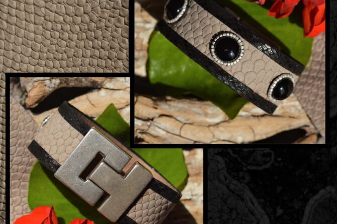 Handgemaakte lerenarmband Onyx