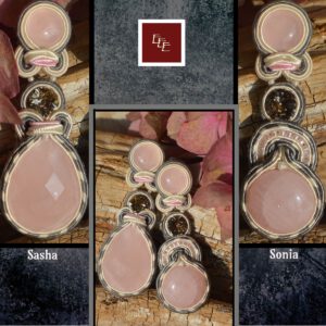 Handgemaakte asymmetrische oorbellen met Rozenkwarts