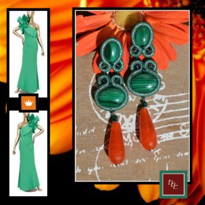 *** Groene oorbellen met oranje Agaat druppel- Glamour Green – Koningsdag **