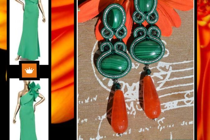 *** Groene oorbellen met oranje Agaat druppel- Glamour Green – Koningsdag **
